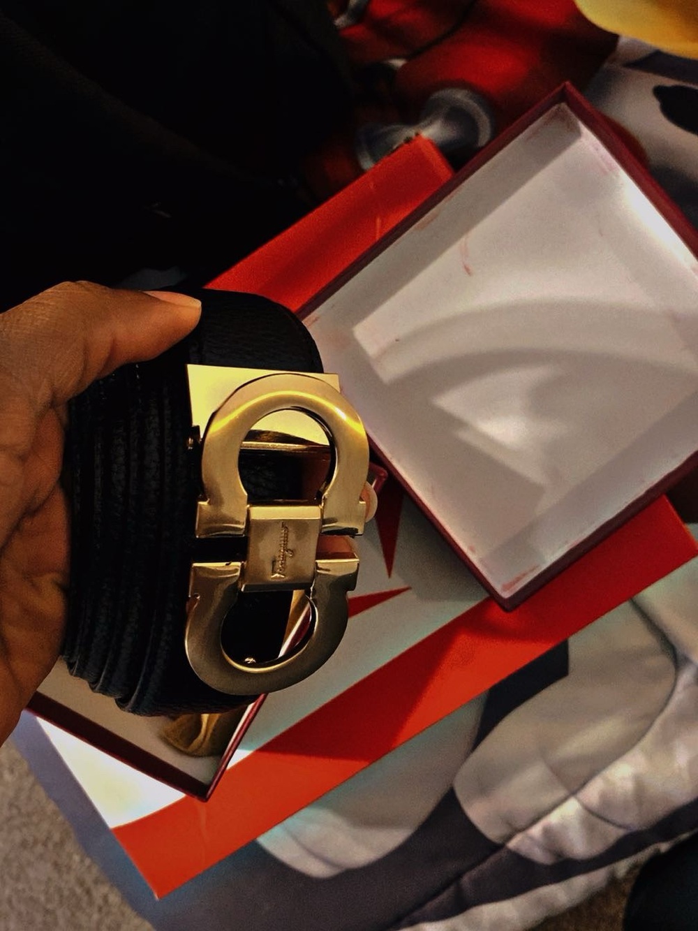 Salvatore Ferragamo Black Leather Belt with Gold Gancini Buckle